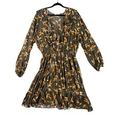 First Love Womens 1X Floral Dress Green Orange Fall Boho Cottagecore Made USA