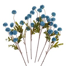 Dusty Blue Flowers, Faux Silk Mini Chrysanthemum Stems, 6Pcs Fake Mums Artifi...