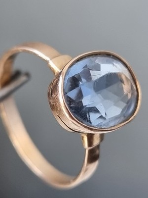 Vintage Original Soviet Russian Solid Rose Gold Blue Quartz Ring 583 14K USSR