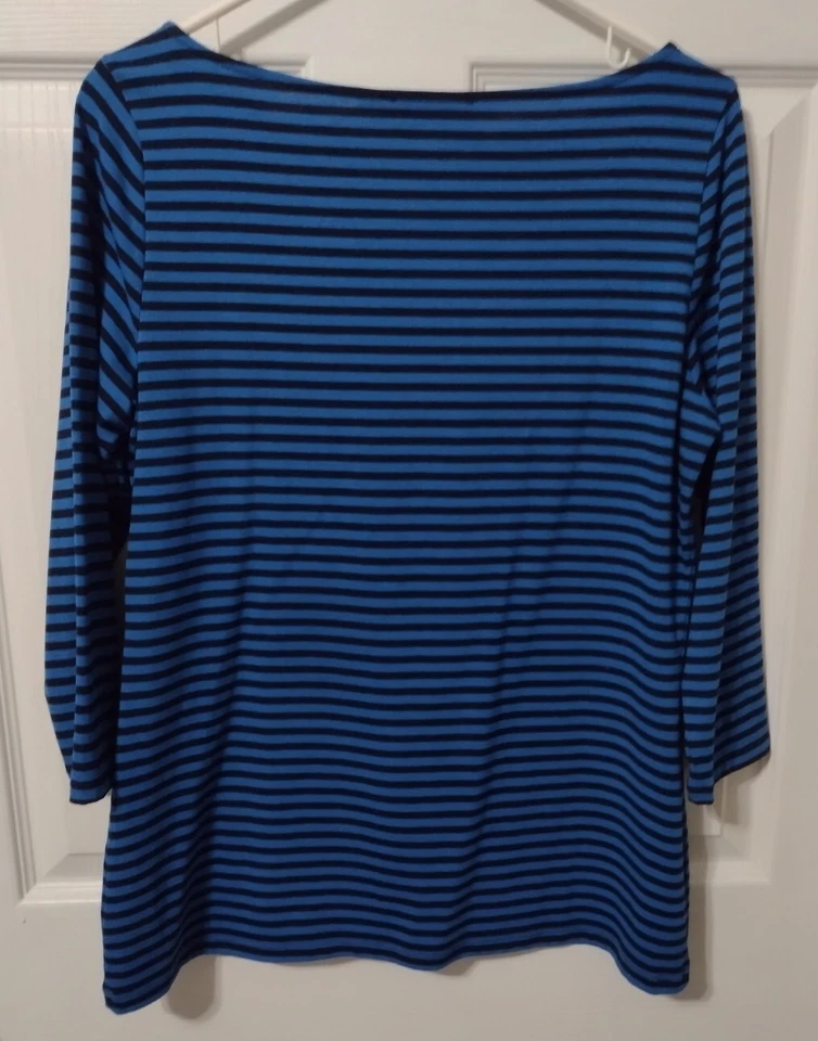 Camisa grande a rayas manga 3/4 azul negra ajustada The Limited para mujer Foto 4 de 4