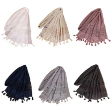Plain Muslim Women Tassel Long Scarf Hijab Arab Scarves Head Wrap Shawls