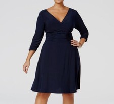 NY Collection Women's Blue Ruched A-Line Dress Plus Size 1X