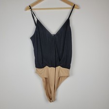 WAYF Women's Large Black Surplice Ribbed Cami Bodysuit