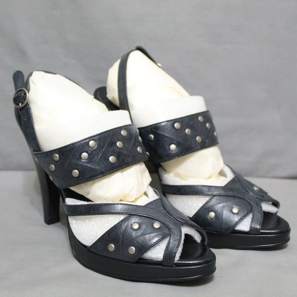 CL BY LAUNDRY Mujer Tacón Cono Slingback Sandalia Múltiples Tallas Cuero Negro NUEVO Foto 2 de 4