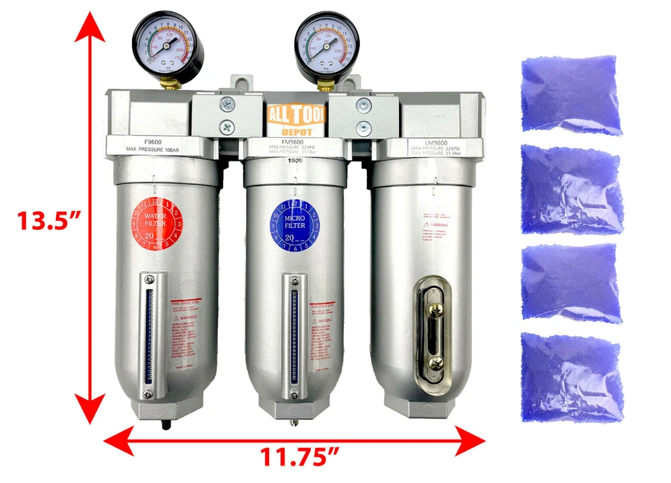 3/4" Super Duty Inline Compressed Air Filter Clean system 3 Stage Auto Drain - Image 2 of 4