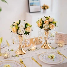 Gold Vases for Centerpieces 10.2in Crystal Flower Arrangement Stand Wedding C...