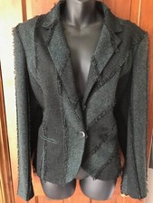 Green Black Jacket 14 Pastiche Peacock Effect Feathered Fringed Unusual