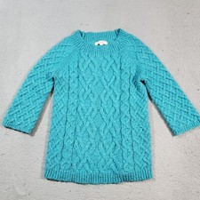 Ann Taylor Loft Sweater Womans Small Blue Aqua Cable Knit Chunky 3/4 Sleeve