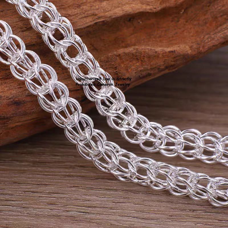 Pure Solid S999 Fine Silver Chain 7-8mm Dragon Wheat Link Necklace
