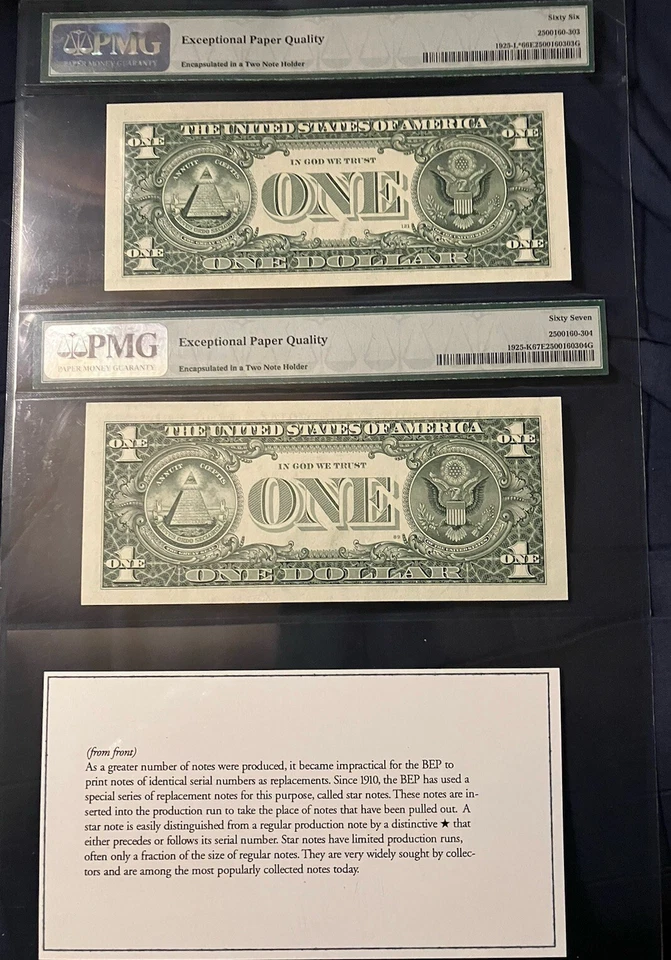 1999 $1 S FRN Star Note and Dallas Non Star PMG 66 and 67. - Image 2 of 2