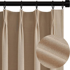 120 Inches Long Extra Long Pinch Pleat Faux Linen Curtains for Living Room,Neutr