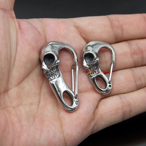 Grande Fibbia Teschio Acciaio Inox Portachiavi Portachiavi Gancio Clip FOB - Foto 3 di 27