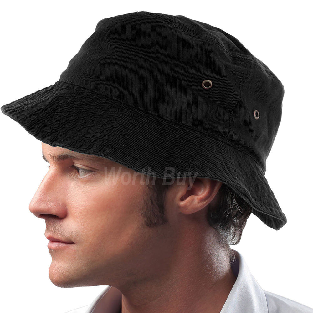 Men's Women's Black Bucket Hat for Fishing Camping Summer Sun Protection-image