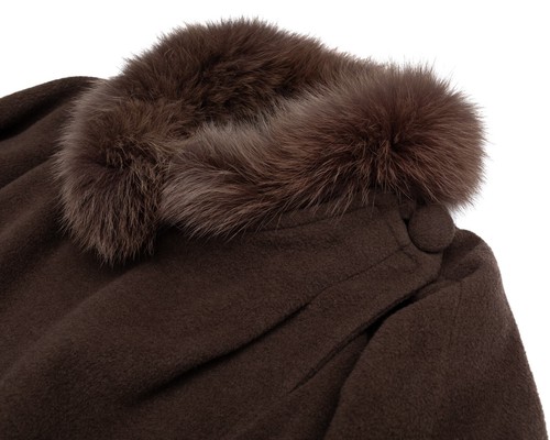 CRÉATION SPRUNG FRÈRES Angora Wool Blend Poncho w Fur Trim - Picture 4 of 13
