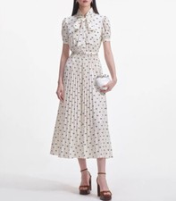 Womens self-portrait tie neck floral short sleeve midi dress