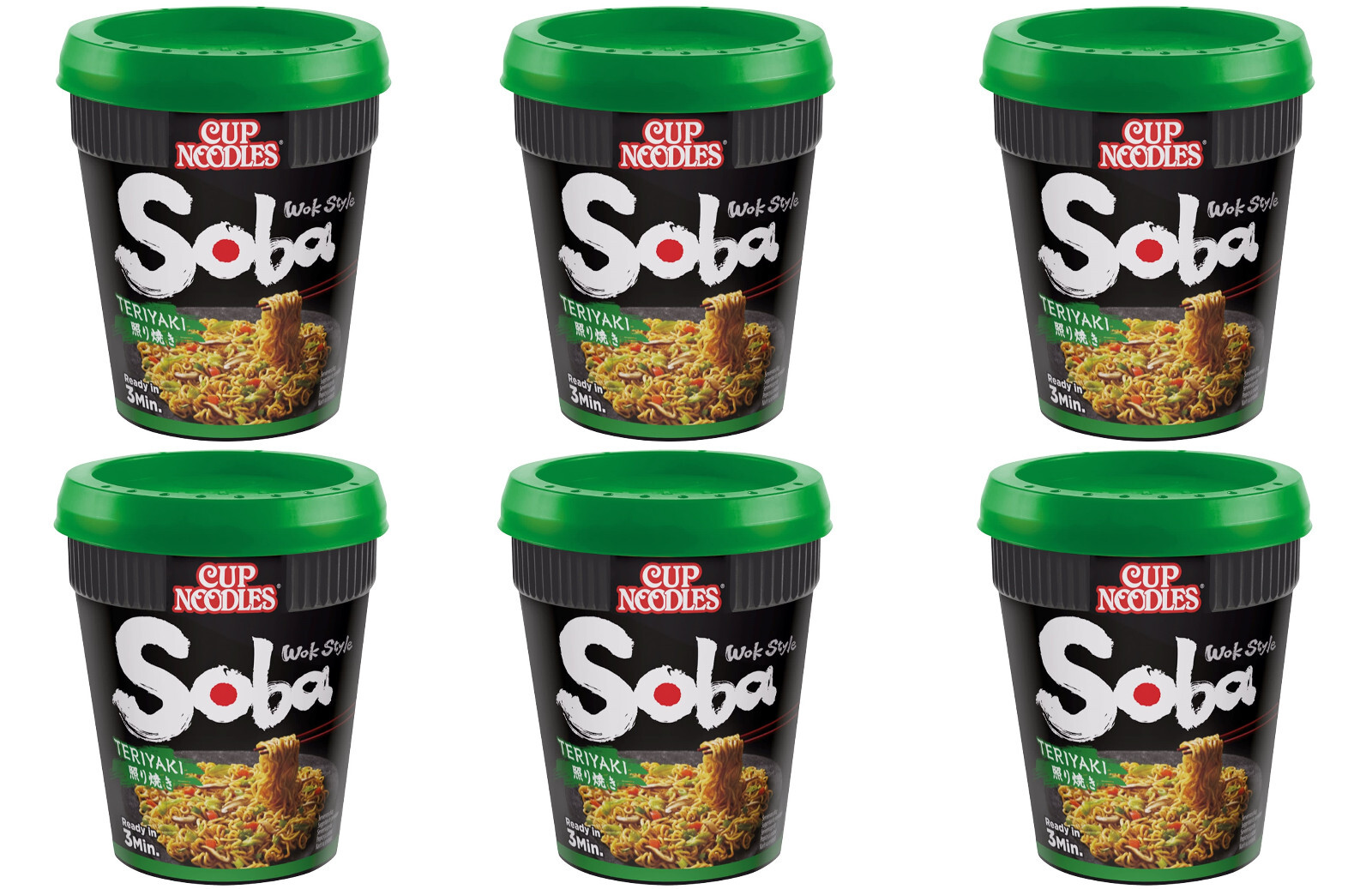 6 x 90g Wok Style Soba Teriyaki Cup Nudeln leckere Nudeln fertig in 3 Minuten