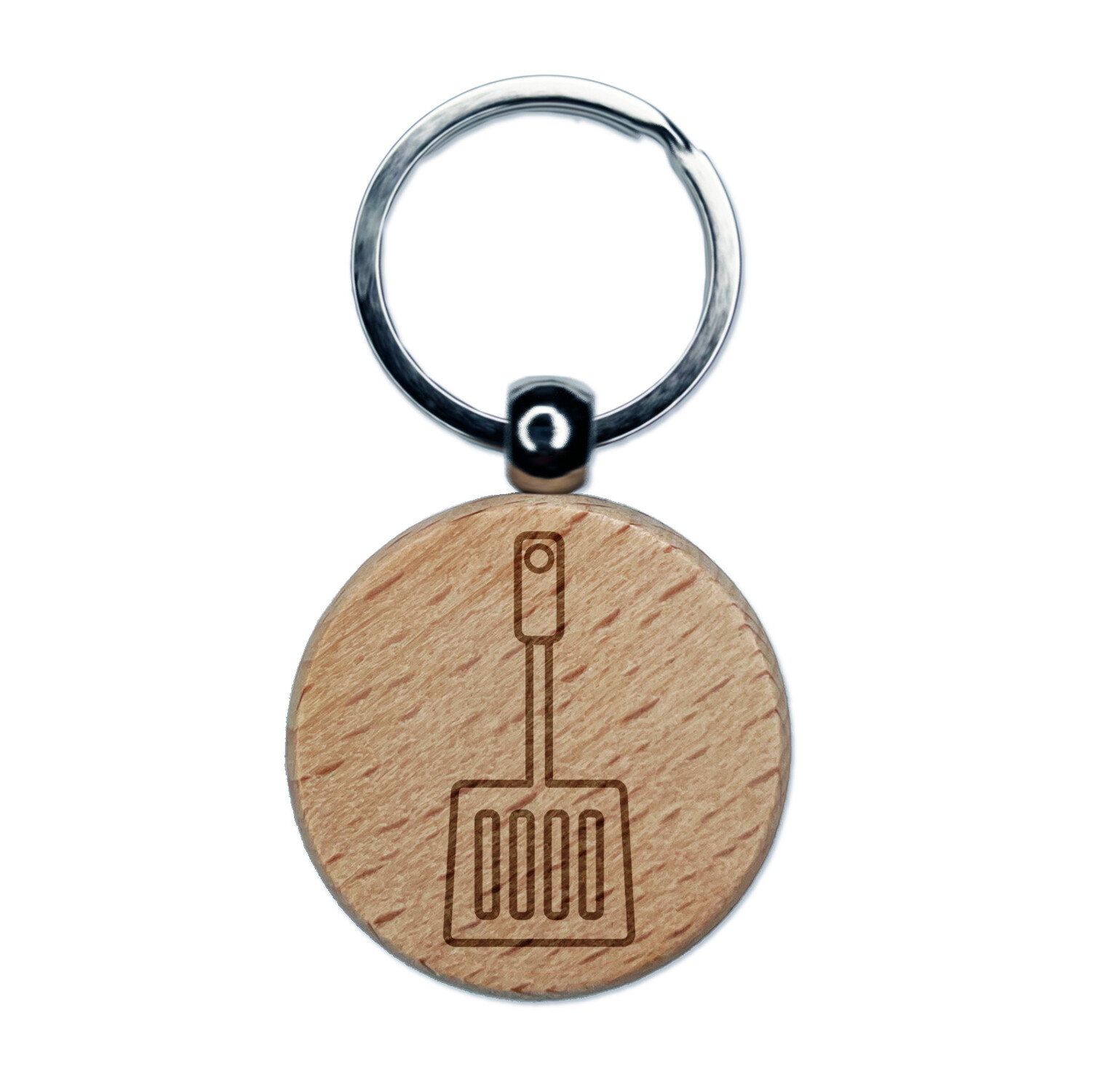 Spatula Cooking BBQ Engraved Wood Round Keychain Tag Charm