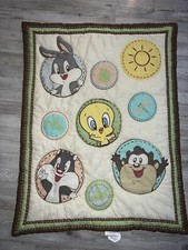 Looney Tunes Crib Comforter Blanket 39 x 31 Vintage Baby Bugs Tweety Taz Cat