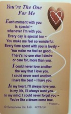 You`re The One For Me.. Love Wallet CardSentimental Keepsake Wallet / Purse Card