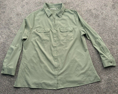 Notations Button Up Shirt Womens 1X Plus Green Chest Pockets Workwear Minimalist