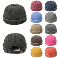 Unisex Skullcap Washed Denim Sailor Hat Cap Beanie Hip Hop Retro Cuff Brimle e