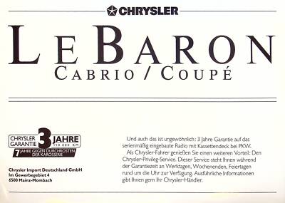 245263) Chrysler Le Baron Cabrio Coupe Prospekt 04/1989