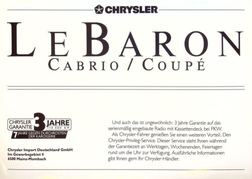 245263) Chrysler Le Baron Cabrio Coupe Prospekt 04/1989 - Imagen 1 de 1
