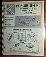 Kohler K301 spec 47238B Horiz Crankshaft Engine Owner Operator & Parts Manual 68