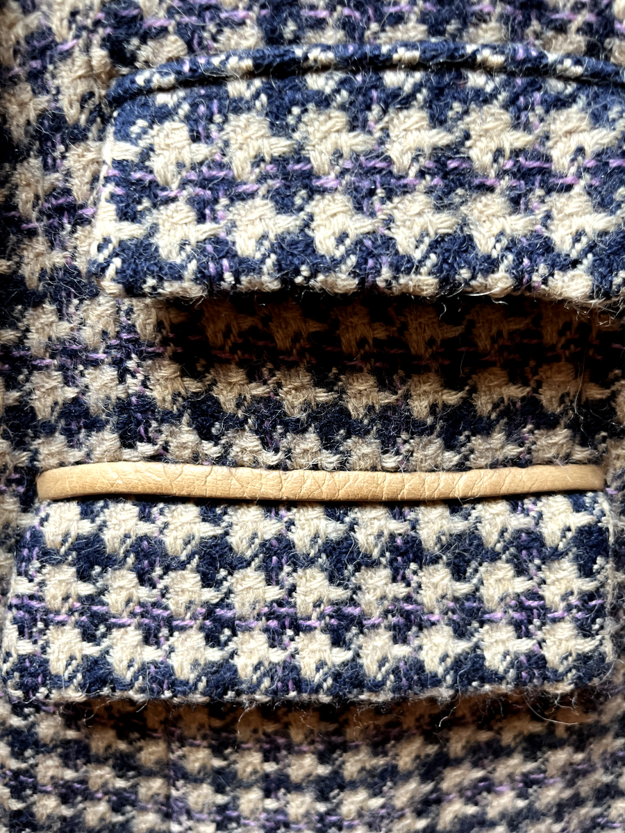 Hermes Paris Vintage Navy/Cream Houndstooth Tweed Wool Skirt Hermes Paris Vintage Navy/Cream Houndstooth Tweed Wool Skirt