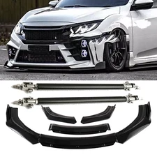For Honda Civic 10-23  Bumper Lip Spoiler Splitter Body Kit + Strut Rods Glossy