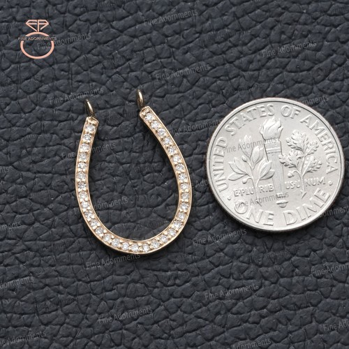 Solid 14k Yellow Gold Horseshoe Charm Pendant Genuine Diamond Finding Jewelry - Picture 8 of 10