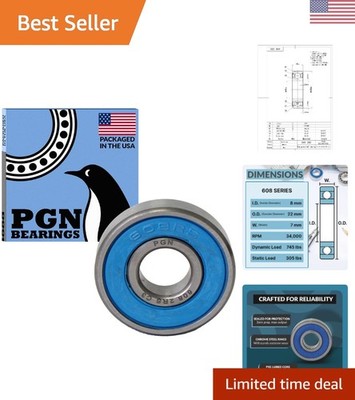 PGN 100 Pack Sealed Ball Bearings - Chrome Steel, 8x22x7mm for High RPM Support