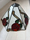 Vintage 6-Panel Tiffany Style Stained Glass Lampshade - Hexagonal Red Rose Motif