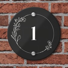 Round Floral Design House Number Printed Address Sign Custom House Plaque
