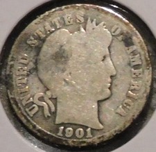 Silver Dime - Barber - 1901-O (Spotty)