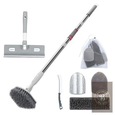 Tile Tub Floor Cleaner Scrubber With Long Handle - 5-In-1 Shower Brush Set For