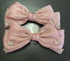 Pink Bow Butterfly Glitter Hair Clips for Girls, Fabric Metal, Party Accessory