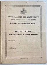 ASCOLI PICENO UNION MERCHANTS CARD AUTHORIZATION EGG COLLECTION A.XX 1941
