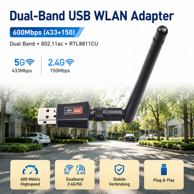 Wireless Antenne Portable Dual Band USB AC 600 Mbps 2.4GHz 5GHz WLAN Stick WiFi