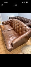 Tetrad Brown Leather Chesterfield Sofa – Deep Buttoned, Feather-Filled Cushions