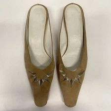 VTG 90s/Y2K Jil Sander Tan Suede Square Toe Kitten Heel Mules Women’s US 37