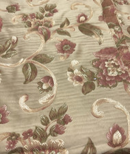 Vintage Tan Rose Peach Satin Jacquard Decor Fabric Roses Scrolls BTY 48