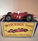 MATCHBOX LESNEY FERRARI RACE CAR-No.73 A- G/VG CAR W/DRIVER & BOX-1962 to 1969