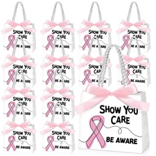 Weekgrat 25 Pack Breast Cancer Awareness Gift Bags Pink Ribbon 5.51x2.36x4.72in