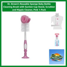 Pink Baby Bottle Brush with Nipple Cleaner  Suction Cup Stand - BPA-Free 1-Pack