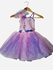 Curtain Call CSM Child SM Dance Costume Purple Pink Tutu Sequin Flower Accent