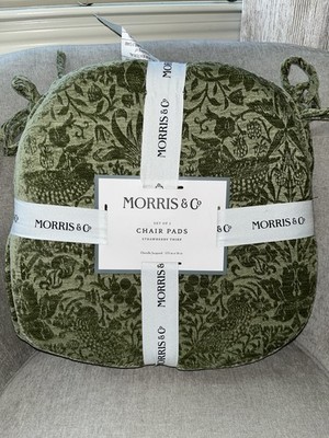 NWT William Morris & Co Strawberry Thief Green Jacquard Set Of 2 Chair Pads