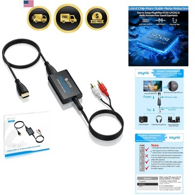 Professional eARC/ARC Audio Extractor-Plug & Play-Ultra Long 7ft Cable-Portab...