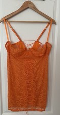 Victoria  s Secret Orange Satin Lace Nightgown Size L Slip Dress Chemise Lingerie