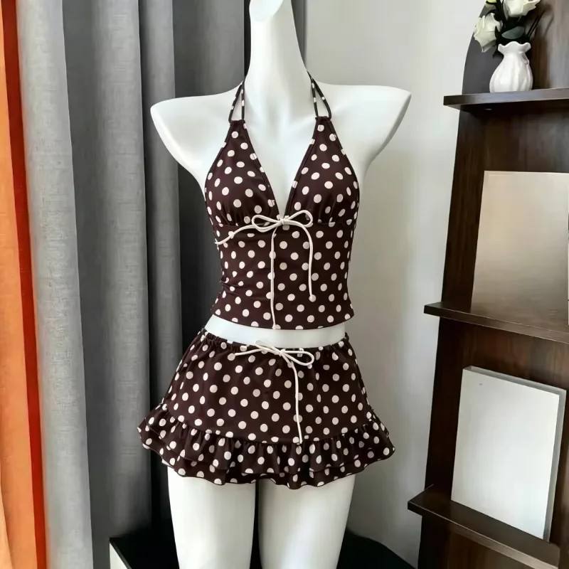 Japanese Sweet Cherry Patchwork Bikini Set Women Sexy Beach Style Polka Dot Prin